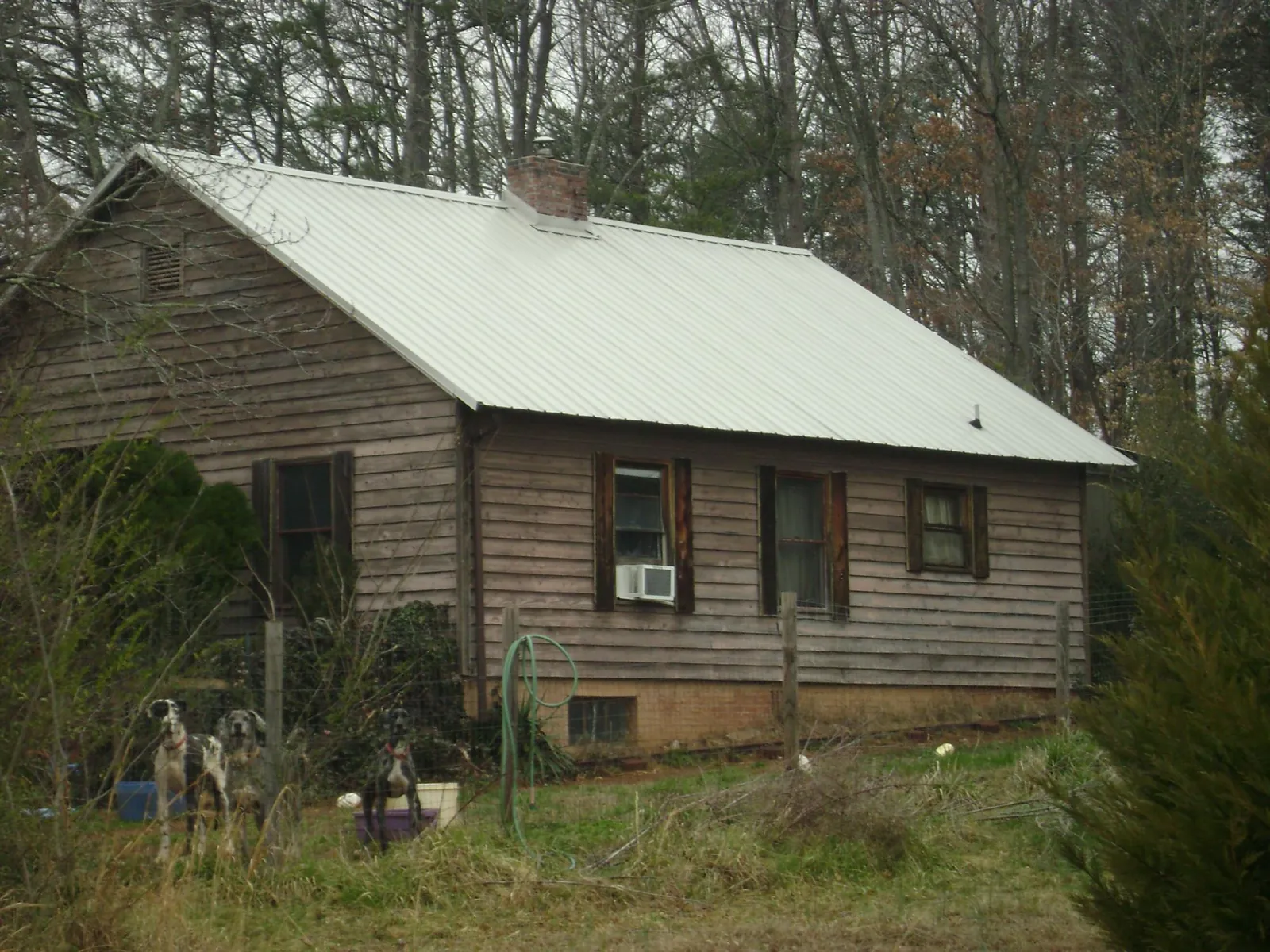 White metal roof on an old wood sided farmhouse, from a Asphalt Shingle Roof Repair job in North Grosvenordale